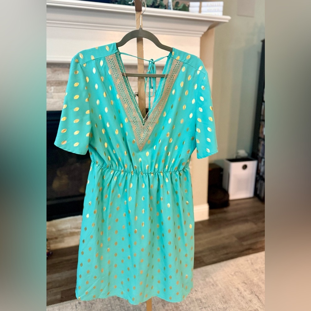 Boho Turquoise & Gold Polka Dot Dress